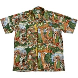 Avanti Silk Aloha Shirt Mens Large Green Transpac 2005 Hawaiian scene